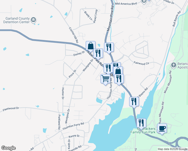 map of restaurants, bars, coffee shops, grocery stores, and more near 125 Hildreth Street in Hot Springs