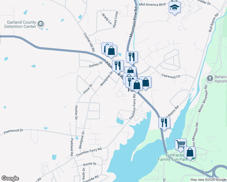 map of restaurants, bars, coffee shops, grocery stores, and more near 125 Hildreth Street in Hot Springs