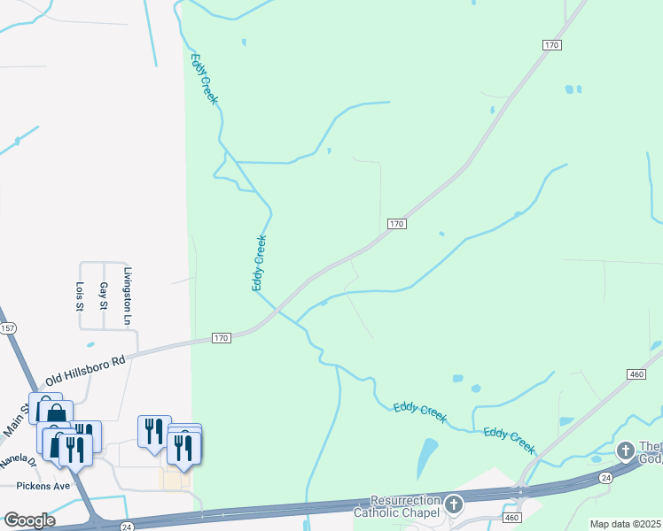 map of restaurants, bars, coffee shops, grocery stores, and more near 889 County Road 170 in Moulton