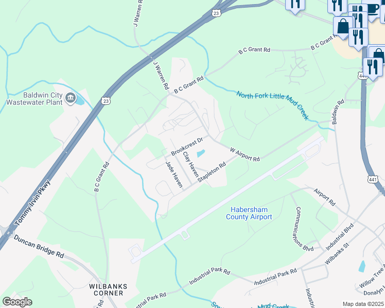 map of restaurants, bars, coffee shops, grocery stores, and more near 842 Meadow Creek Circle in Cornelia