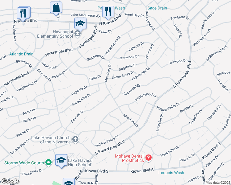 map of restaurants, bars, coffee shops, grocery stores, and more near 2935 Applewood Drive in Lake Havasu City