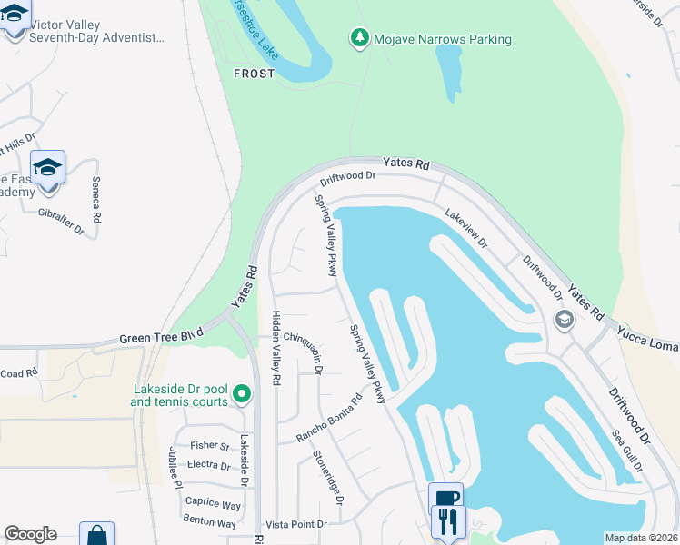 map of restaurants, bars, coffee shops, grocery stores, and more near 13845 Spring Valley Parkway in Victorville