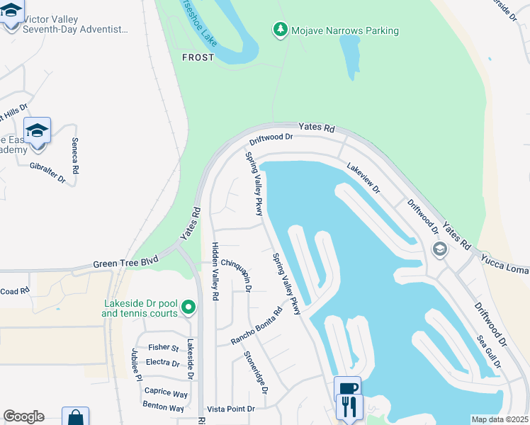 map of restaurants, bars, coffee shops, grocery stores, and more near 13845 Spring Valley Parkway in Victorville