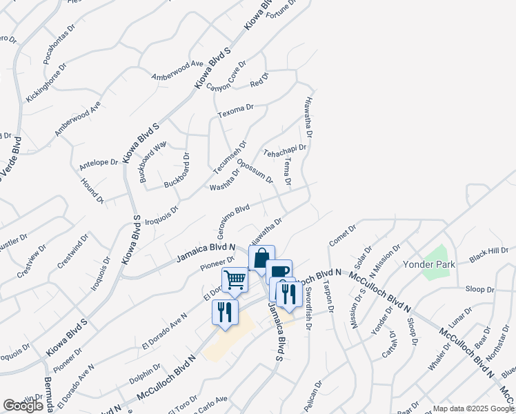 map of restaurants, bars, coffee shops, grocery stores, and more near 208 Geronimo Boulevard in Lake Havasu City