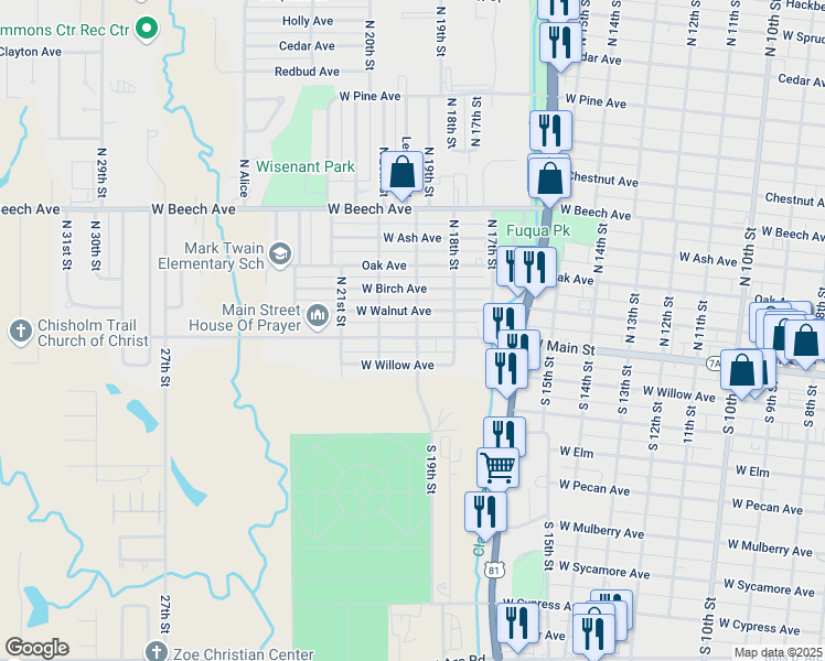 map of restaurants, bars, coffee shops, grocery stores, and more near 1915 West Main Street in Duncan
