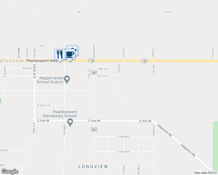 map of restaurants, bars, coffee shops, grocery stores, and more near 132 East Avenue V 12 in Pearblossom