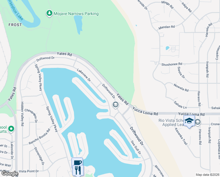 map of restaurants, bars, coffee shops, grocery stores, and more near 13840 Driftwood Drive in Victorville