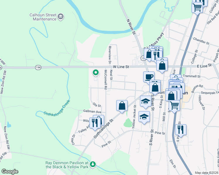 map of restaurants, bars, coffee shops, grocery stores, and more near 806 Court Street in Calhoun