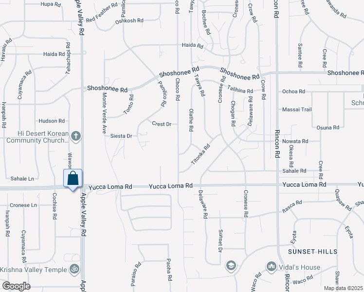 map of restaurants, bars, coffee shops, grocery stores, and more near 13863 Choco Road in Apple Valley