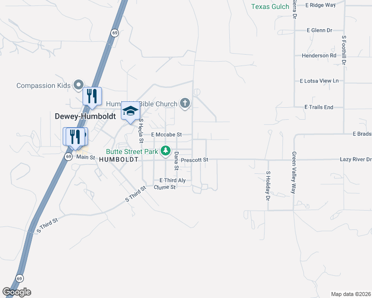 map of restaurants, bars, coffee shops, grocery stores, and more near 85018 Phoenix Street in Dewey-Humboldt