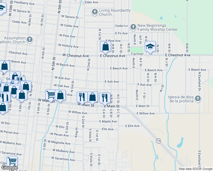 map of restaurants, bars, coffee shops, grocery stores, and more near 202 North A Street in Duncan