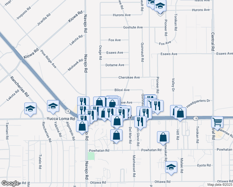 map of restaurants, bars, coffee shops, grocery stores, and more near 21895 Biloxi Avenue in Apple Valley