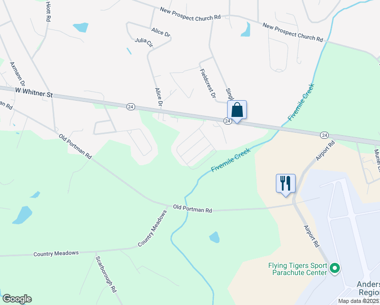 map of restaurants, bars, coffee shops, grocery stores, and more near 6 Robin Drive in Anderson