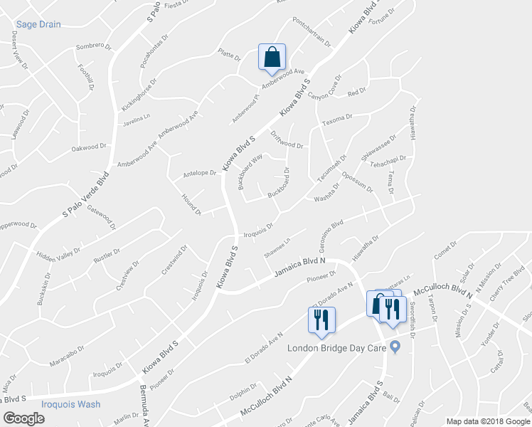 map of restaurants, bars, coffee shops, grocery stores, and more near 3481 Iroquois Drive in Lake Havasu City