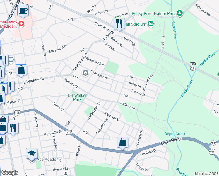 map of restaurants, bars, coffee shops, grocery stores, and more near 1002 310 in Anderson