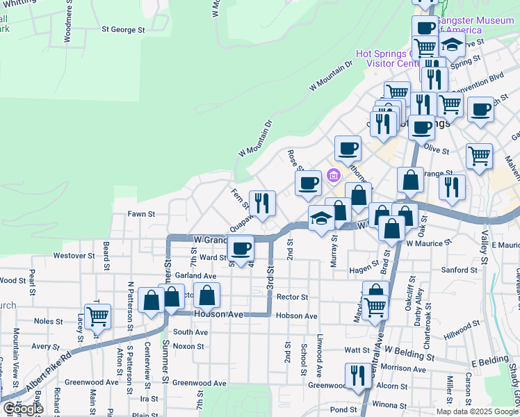 map of restaurants, bars, coffee shops, grocery stores, and more near 815 Quapaw Avenue in Hot Springs