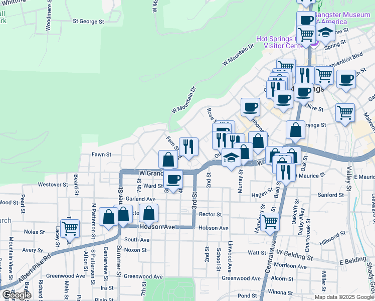 map of restaurants, bars, coffee shops, grocery stores, and more near 815 Quapaw Avenue in Hot Springs