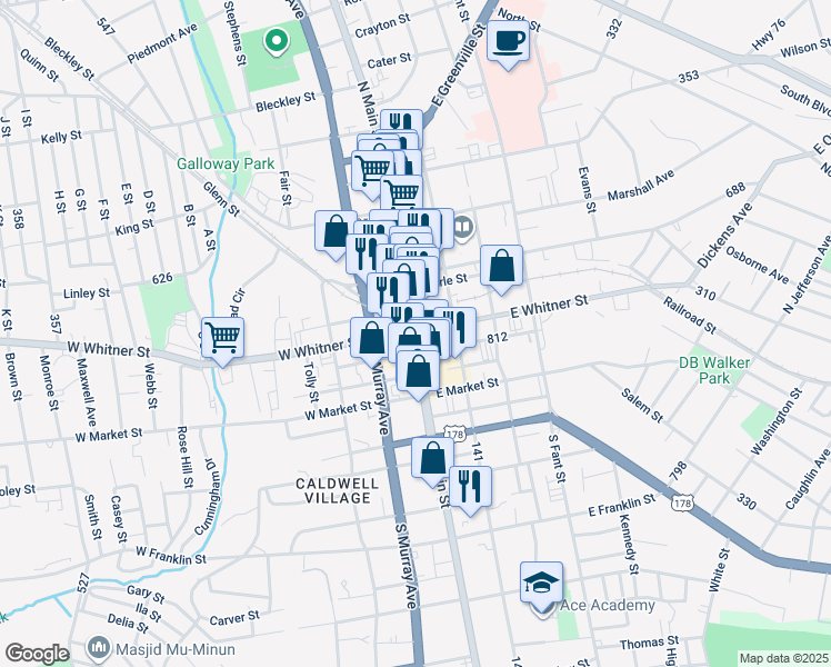 map of restaurants, bars, coffee shops, grocery stores, and more near in Anderson