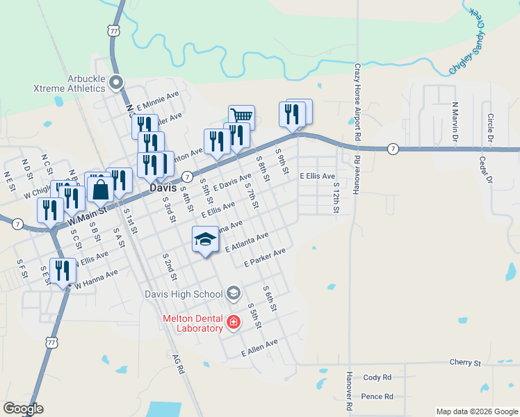 map of restaurants, bars, coffee shops, grocery stores, and more near 400 South 7th Street in Davis