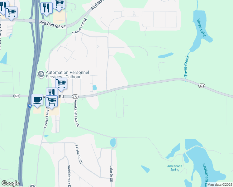 map of restaurants, bars, coffee shops, grocery stores, and more near 210 sycamore dr in Gordon County