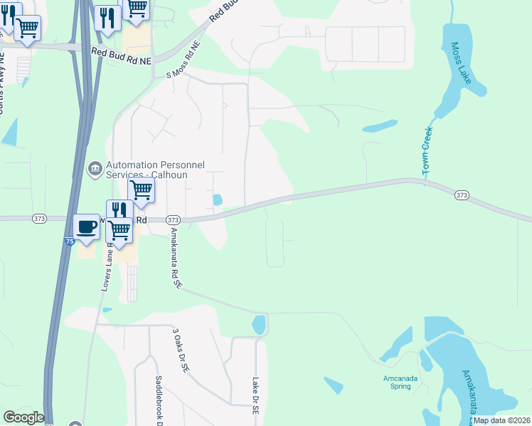 map of restaurants, bars, coffee shops, grocery stores, and more near 210 sycamore dr in Gordon County