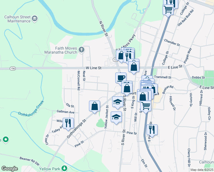 map of restaurants, bars, coffee shops, grocery stores, and more near 526 Court Street in Calhoun