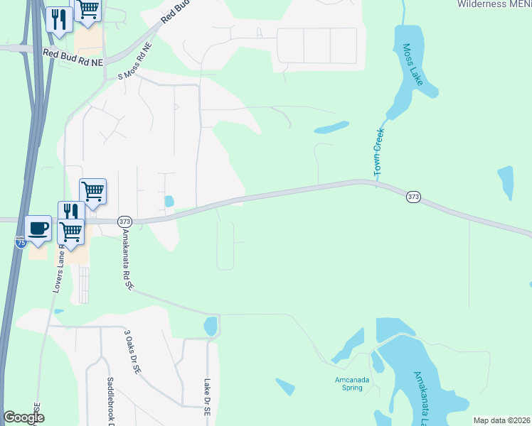 map of restaurants, bars, coffee shops, grocery stores, and more near 1845 Dews Pond Road Southeast in Calhoun