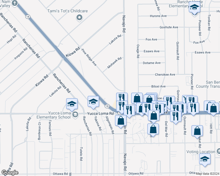 map of restaurants, bars, coffee shops, grocery stores, and more near 1 Pine Ridge Avenue in Apple Valley