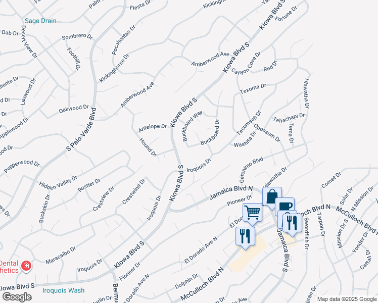 map of restaurants, bars, coffee shops, grocery stores, and more near 3396 Kiowa Boulevard South in Lake Havasu City