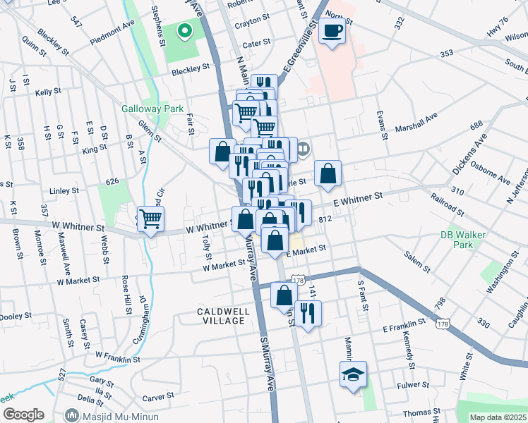 map of restaurants, bars, coffee shops, grocery stores, and more near in Anderson