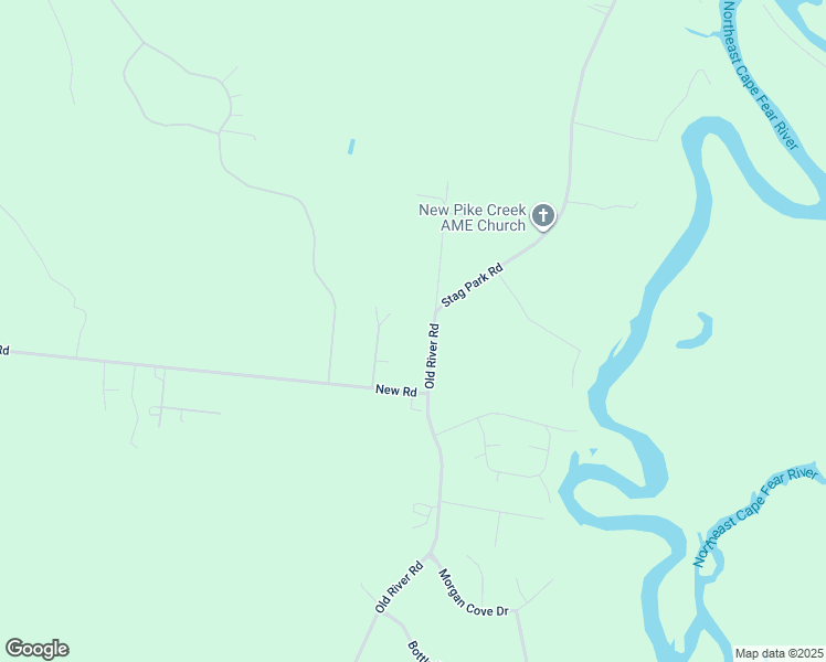 map of restaurants, bars, coffee shops, grocery stores, and more near 7538 Old River Road in Burgaw