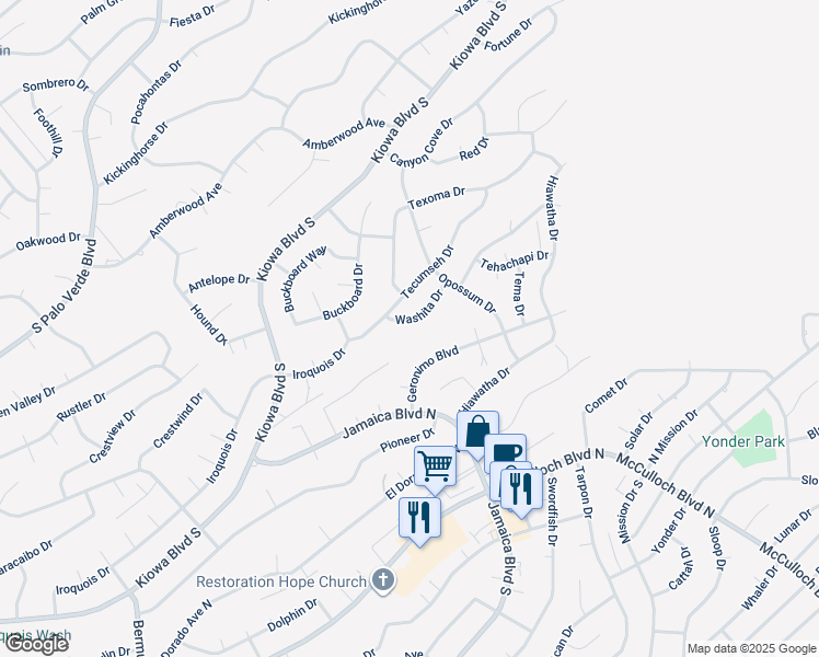 map of restaurants, bars, coffee shops, grocery stores, and more near 3580 Tecumseh Dr in Lake Havasu City