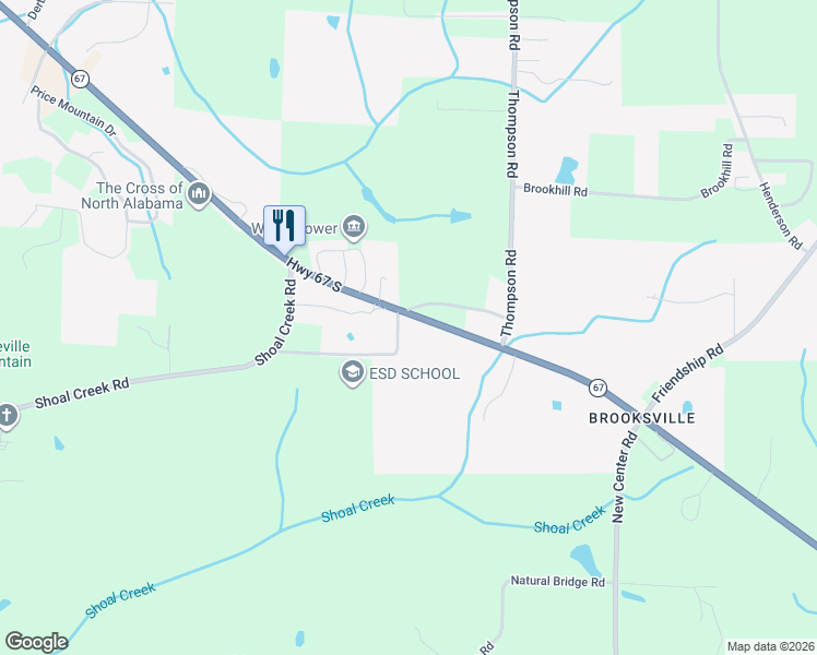 map of restaurants, bars, coffee shops, grocery stores, and more near 1575 Alabama 67 in Decatur