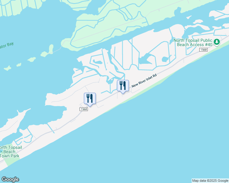 map of restaurants, bars, coffee shops, grocery stores, and more near 895 New River Inlet Road in North Topsail Beach