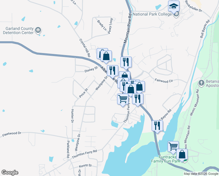 map of restaurants, bars, coffee shops, grocery stores, and more near 138 Westoak Place in Hot Springs