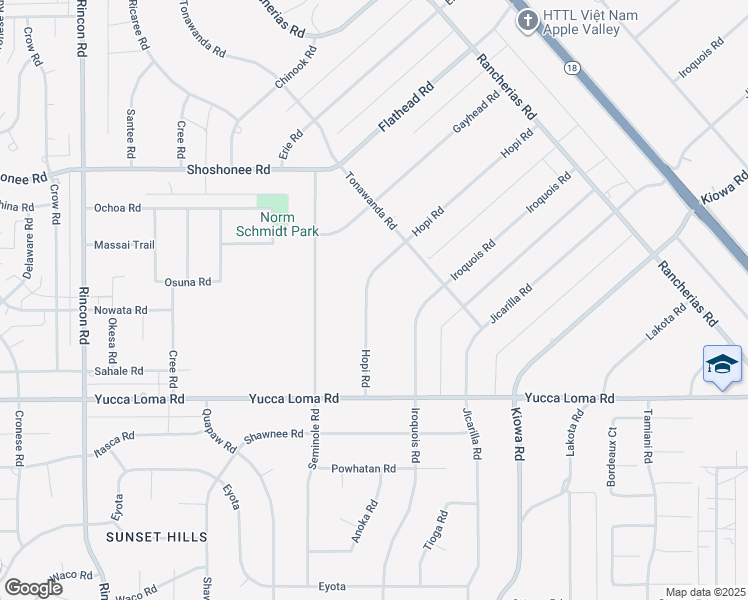 map of restaurants, bars, coffee shops, grocery stores, and more near 13885 Hopi Road in Apple Valley