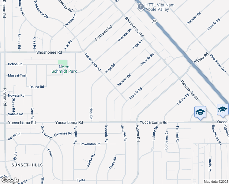 map of restaurants, bars, coffee shops, grocery stores, and more near 13901 Iroquois Road in Apple Valley