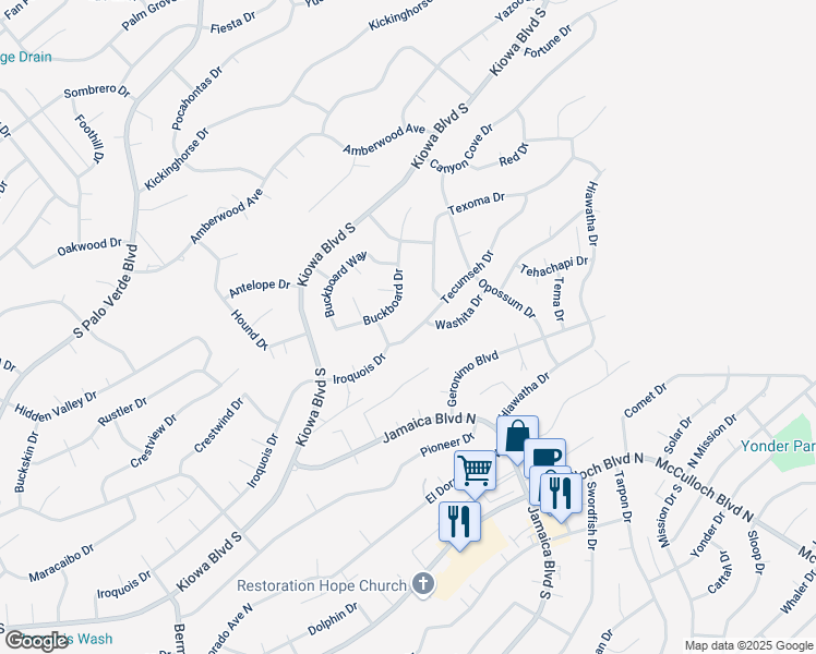 map of restaurants, bars, coffee shops, grocery stores, and more near 3518 Buckboard Dr in Lake Havasu City