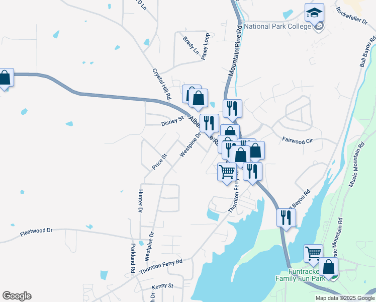 map of restaurants, bars, coffee shops, grocery stores, and more near 118 Westpine Drive in Hot Springs