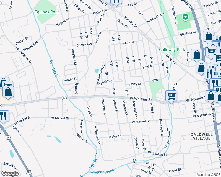 map of restaurants, bars, coffee shops, grocery stores, and more near 106 Wenzick Street in Anderson