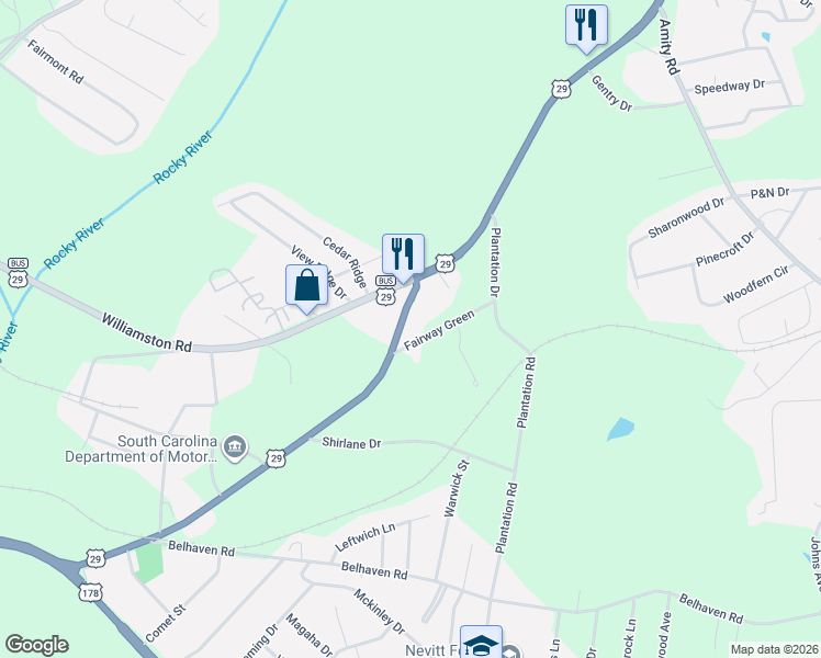 map of restaurants, bars, coffee shops, grocery stores, and more near 608 U.S. 29 in Anderson