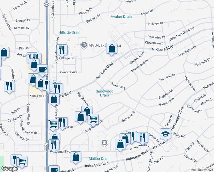 map of restaurants, bars, coffee shops, grocery stores, and more near 2000-2066 Sandwood Drive in Lake Havasu City