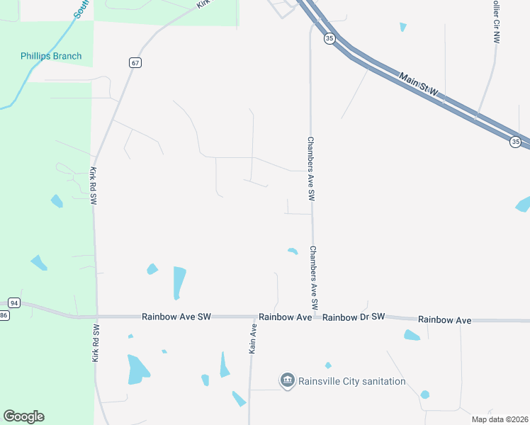 map of restaurants, bars, coffee shops, grocery stores, and more near 102 Hillcrest Drive in Rainsville