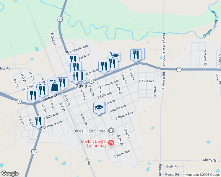 map of restaurants, bars, coffee shops, grocery stores, and more near 201-299 South 7th Street in Davis
