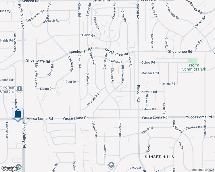 map of restaurants, bars, coffee shops, grocery stores, and more near 13932 Chogan Road in Apple Valley
