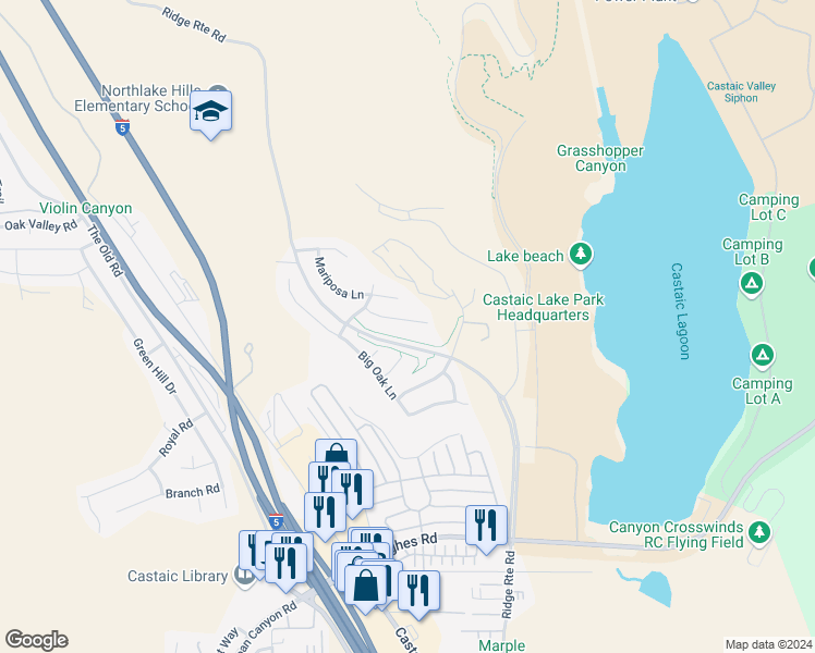 map of restaurants, bars, coffee shops, grocery stores, and more near 27632 Muir Grove Way in Castaic