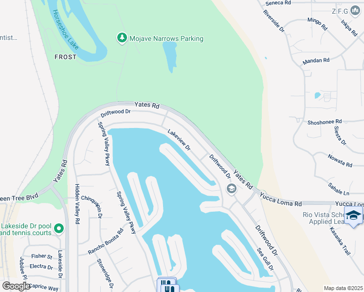 map of restaurants, bars, coffee shops, grocery stores, and more near 18155 Lakeview Drive in Victorville