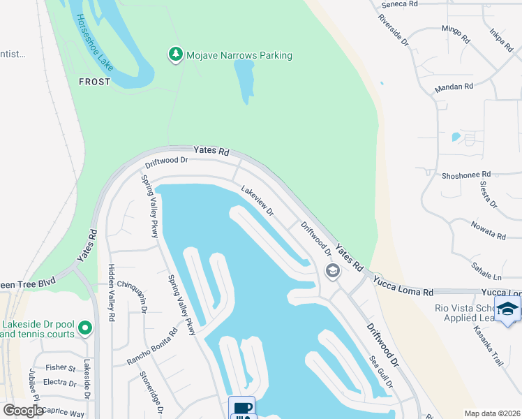 map of restaurants, bars, coffee shops, grocery stores, and more near 18155 Lakeview Drive in Victorville