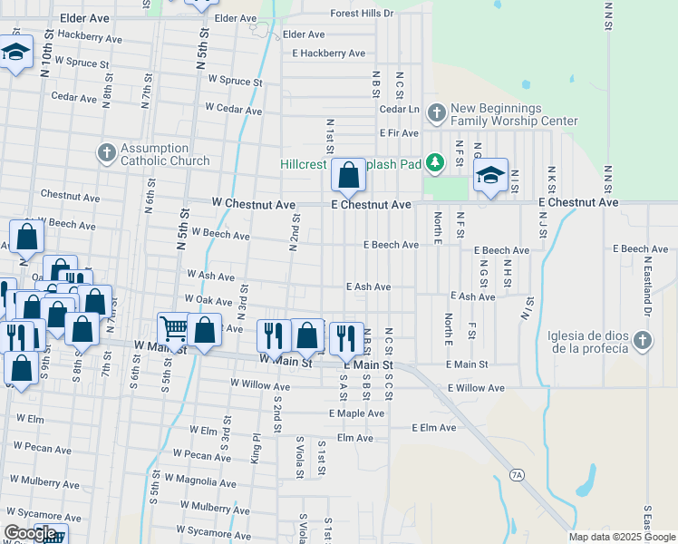 map of restaurants, bars, coffee shops, grocery stores, and more near 310 North A Street in Duncan