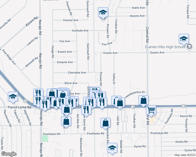 map of restaurants, bars, coffee shops, grocery stores, and more near 13892 Pioneer Road in Apple Valley